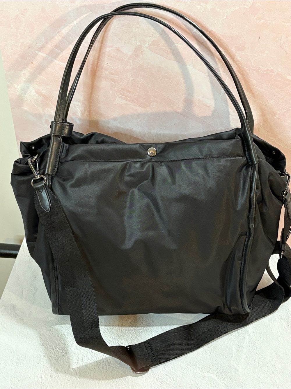 MZ Wallace Black Leather-Trim Tote Shoulder Strap/Handles/Zip top - Picture 5 of 13